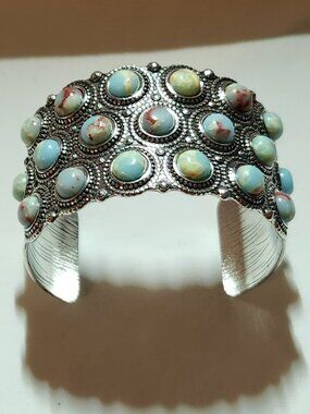 THREE FOR $20 Pretty silver tone faux turquoise cuff bracelet NIP